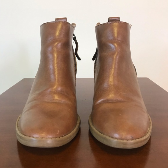 Brown Faux Leather Ankle Boots with Side Zip - Picture 2 of 5